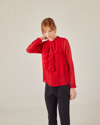 Camisa de cuello redondo con volante