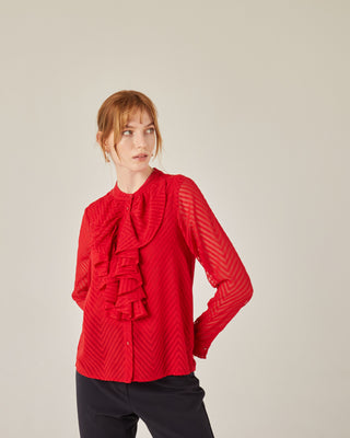 Camisa de cuello redondo con volante
