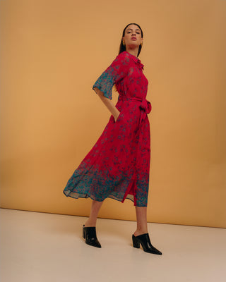 Vestido midi camisero manga corta