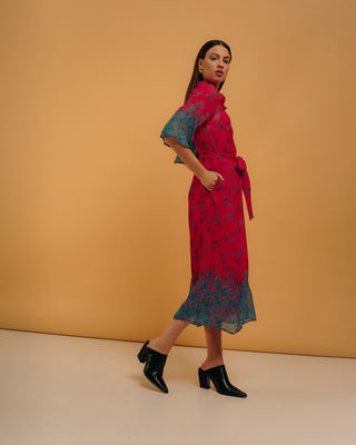 Vestido midi camisero manga corta
