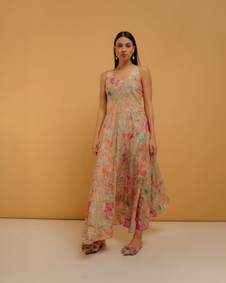 Vestido largo manga sisa con volantes