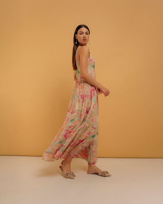 Vestido largo manga sisa con volantes