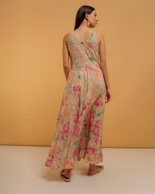 Vestido largo manga sisa con volantes