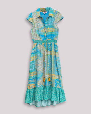 Vestido midi con nido de abeja y estampados combinados
