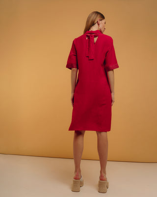 Vestido corto camisero lino rojo