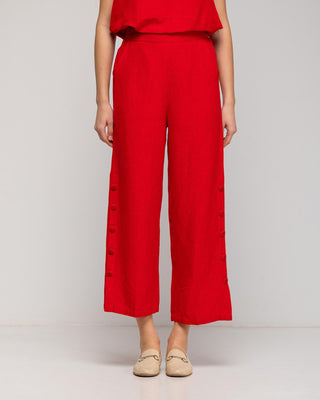 Pantalon ancho lino con botones Rojo