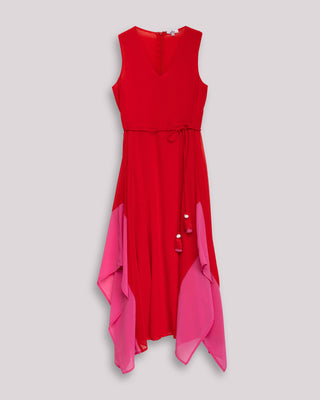 Vestido largo con volantes contraste