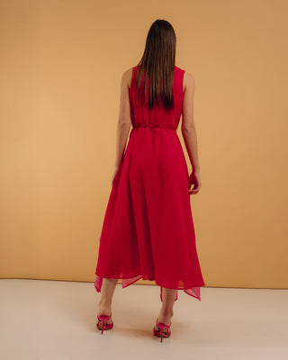Vestido largo con volantes contraste