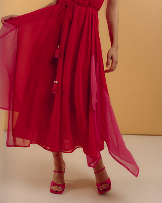 Vestido largo con volantes contraste