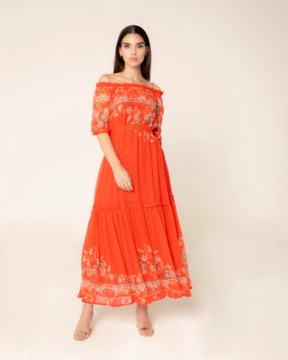 Vista principal del producto: vestido estampado naranja manga larga zinnia