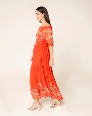 Fotografía principal del producto: vestido estampado naranja manga larga zinnia