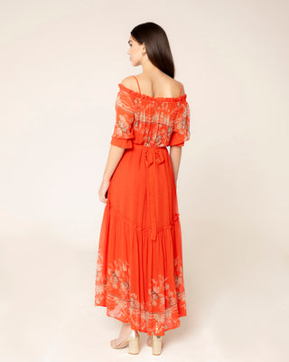 Captura principal de vestido estampado naranja manga larga zinnia