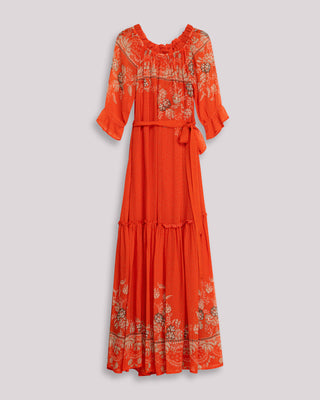 Foto representativa de vestido estampado naranja manga larga zinnia