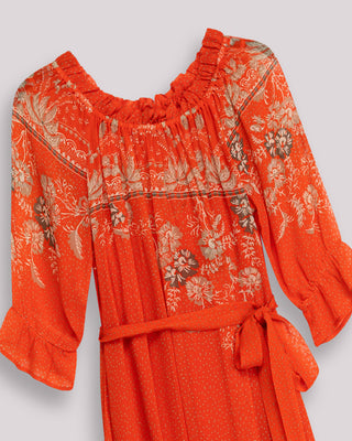 Vestido Estampado Naranja Manga Larga Zinnia