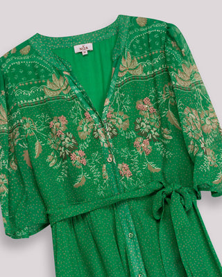 Vista principal del producto: vestido verde manga francesa gardenia