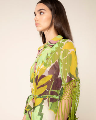 Imagen promocional de vestido midi verde flecos malia