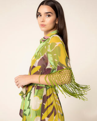 Vista principal del producto: vestido midi verde flecos malia