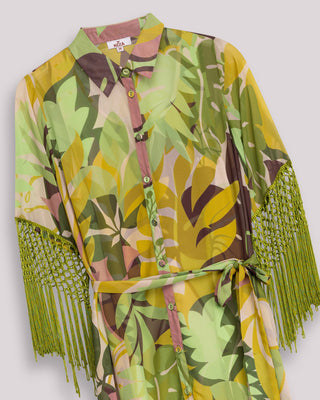 Foto representativa de vestido midi verde flecos malia
