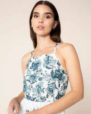 Foto representativa de vestido flores azules salvia