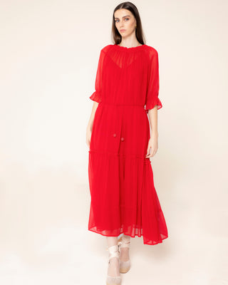 Vista principal del producto: vestido largo rojo manga larga madeira