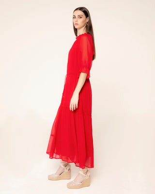 Fotografía destacada de vestido largo rojo manga larga madeira