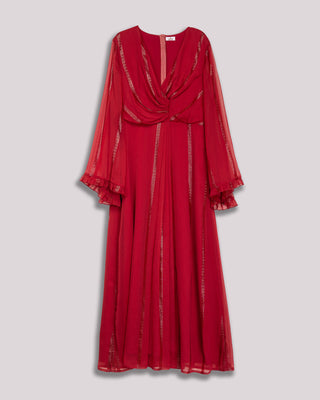 Vestido largo rojo manga larga Coralina