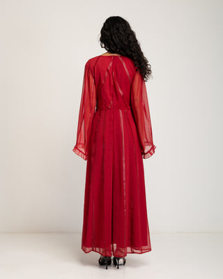 Vestido largo rojo manga larga Coralina