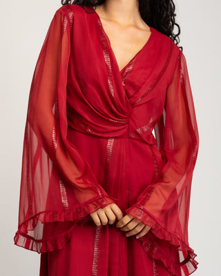 Vestido largo rojo manga larga Coralina