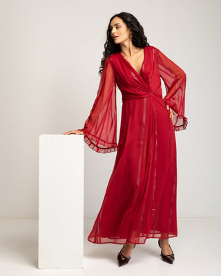 Vestido largo rojo manga larga Coralina