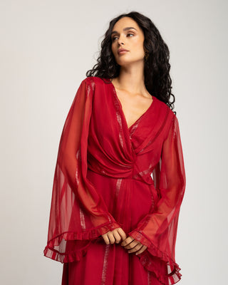Vestido largo rojo manga larga Coralina
