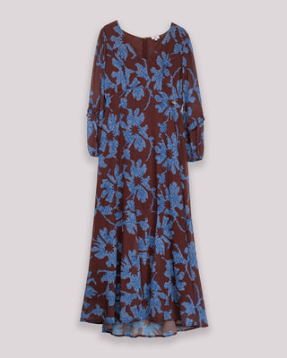 Vestido chocolate flores azules Nara