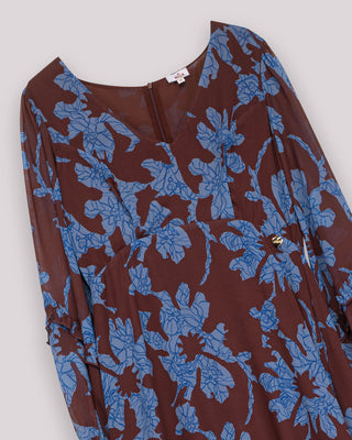 Vestido chocolate flores azules Nara