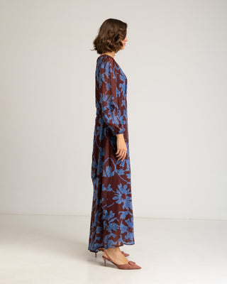 Vestido chocolate flores azules Nara