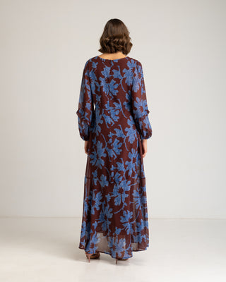 Vestido chocolate flores azules Nara