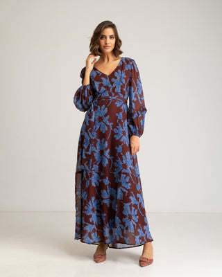Vestido chocolate flores azules Nara