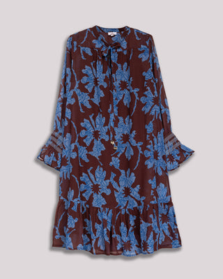 Vestido corto marrón con flores azules Nara