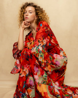 vestido largo rojo manga larga 2