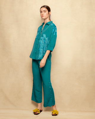 camisa azul turquesa lino 5