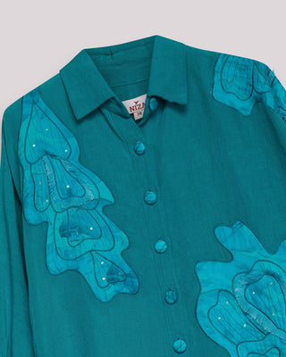 camisa azul turquesa lino 11