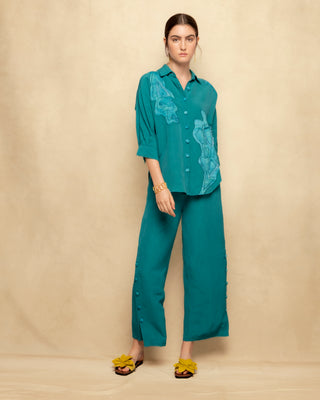 camisa azul turquesa lino 3