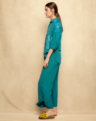 camisa azul turquesa lino 6