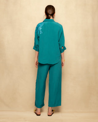 camisa azul turquesa lino 7