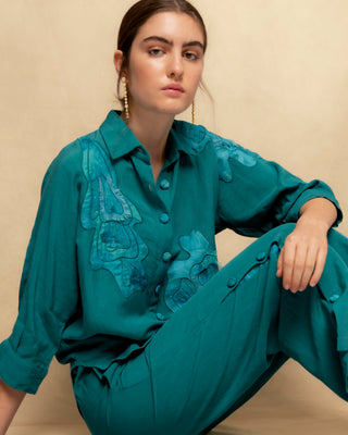 camisa azul turquesa lino 1