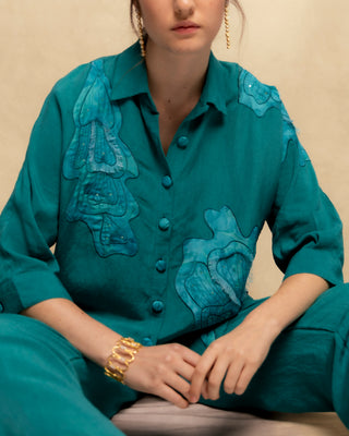 camisa azul turquesa lino 2