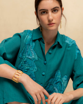 camisa azul turquesa lino 4