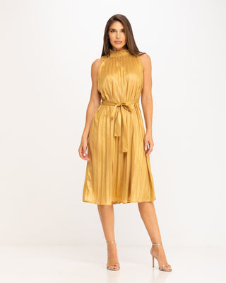 Vestido midi plisado metalizado