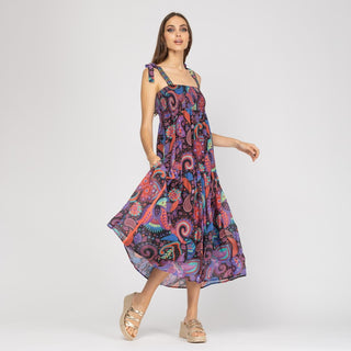 Vestido largo con evasé de paneles
