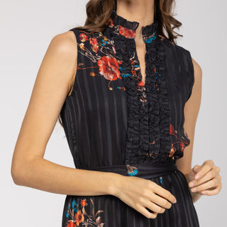 Vestido midi sin mangas con volantes