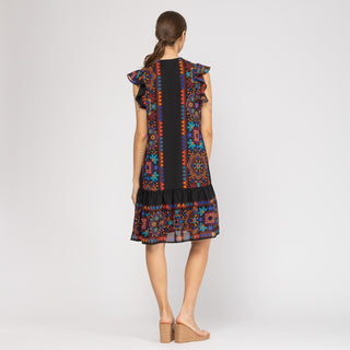 Vestido de camisa recta corta con dobladillo con volantes