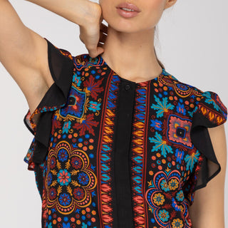 Vestido de camisa recta corta con dobladillo con volantes